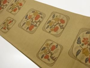 色紙に枝葉・花模様織り出し洒落袋帯